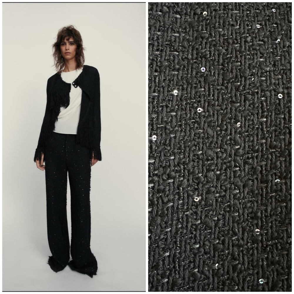 New Zara $119 Limited Edition Textured Wide Leg Sequin Pants Medium 9100/816